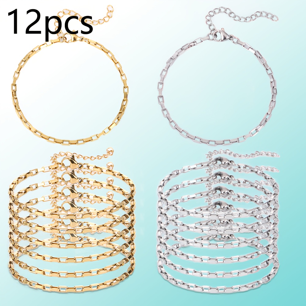 TEMU Un ensemble de 12 bracelets à chaîne, bracelets pendentifs réglables en acier inoxydable avec fermoirs mousquetons, adaptés à la fabrication de