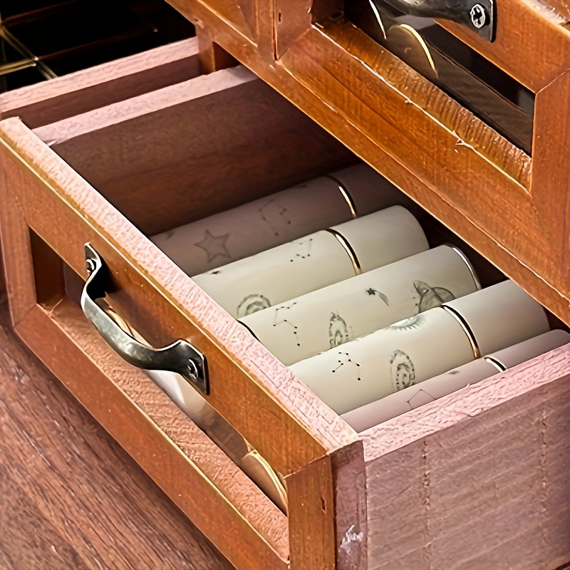 Organizer Da Scrivania Vintage In Legno – 5 Cassetti Con Porta Etichette – Primo Supply – 24,9 X 24,9 X 17,3 Cm - 2