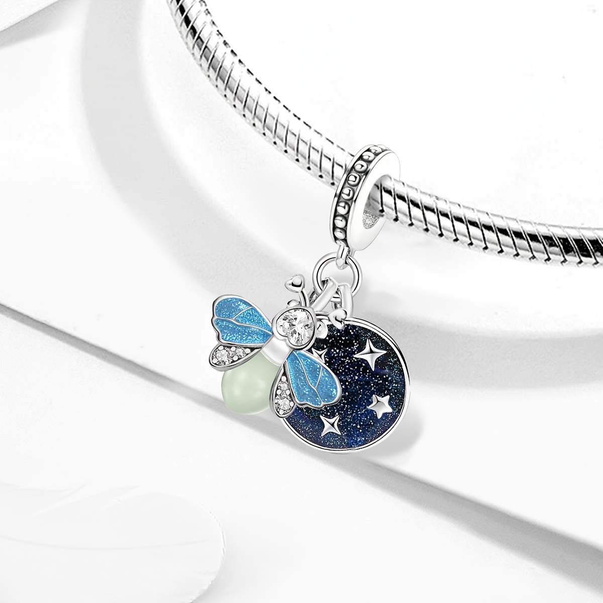 Women's 925 Silver Plated Starry Fireflies DIY Pendant Charm