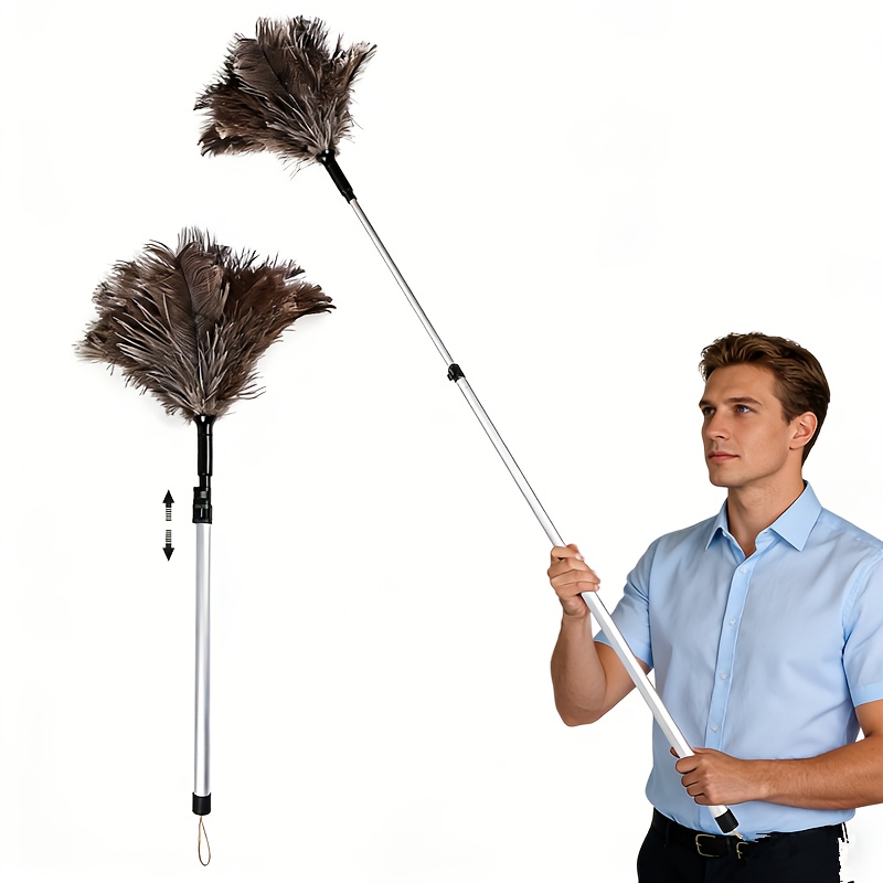 Image of Extendable Ostrich Feather Duster, 25-49 Inches, Natural Cleaning Duster With Extension Pole, Reusable, For High Ceilings, Fans, Blinds, Furniture, Indoor And Roof Dusting
