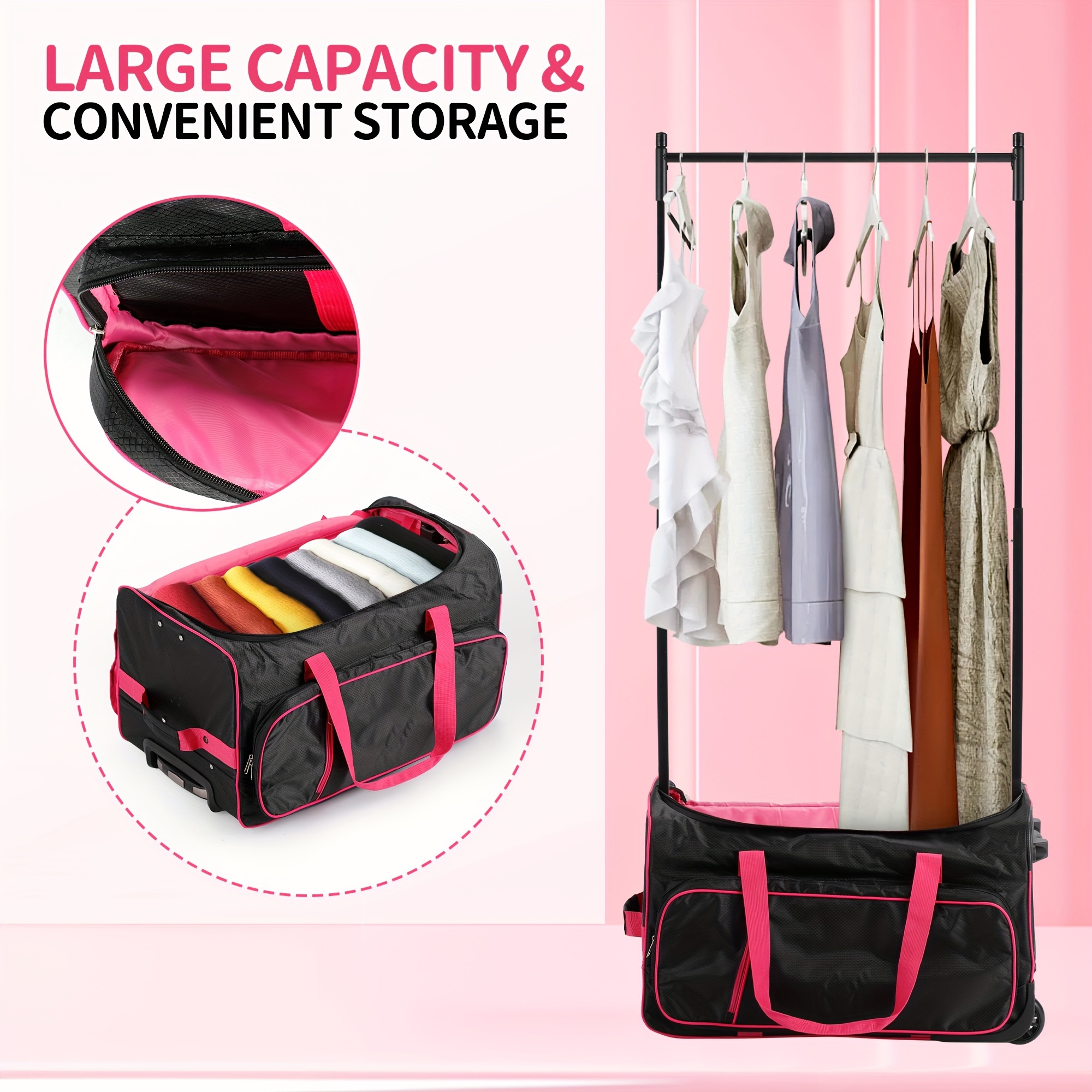 

23-inch Dance Bag With Garment Rack, Foldable Travel Garment Bag, Fashionable Wheeled Luggage