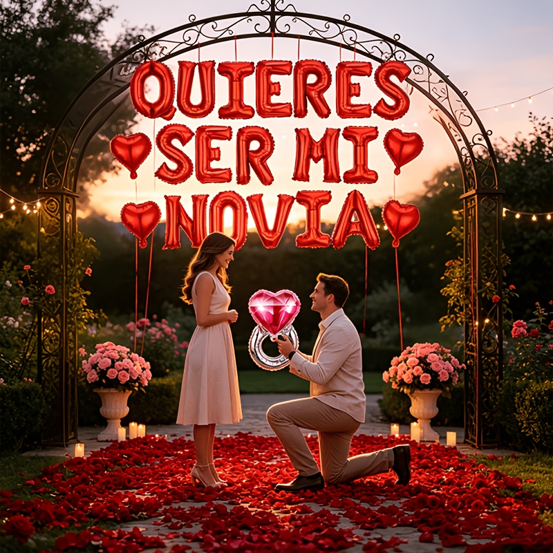 TEMU 222 piezas--Globos rojos con "novia" en español y corazones, "QUIERES SER " - de 16 pulgadas "¿Serás ?", de lámina con "Quieres Ser " en español