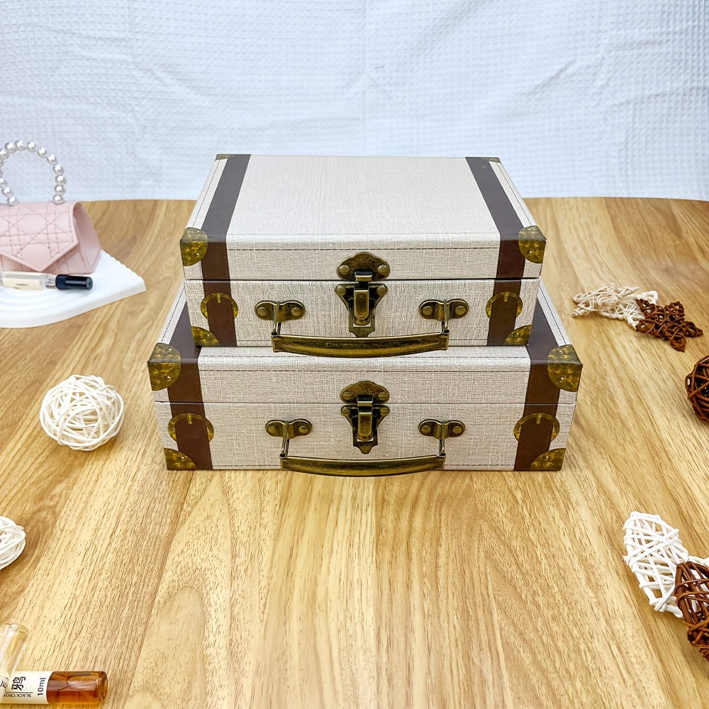 TEMU 2pcs Vintage Suitcases, Cardboard Storage Boxes With Lids, With Latches And Carrying Handles, For Home Items Storage For, Valentine's Day,