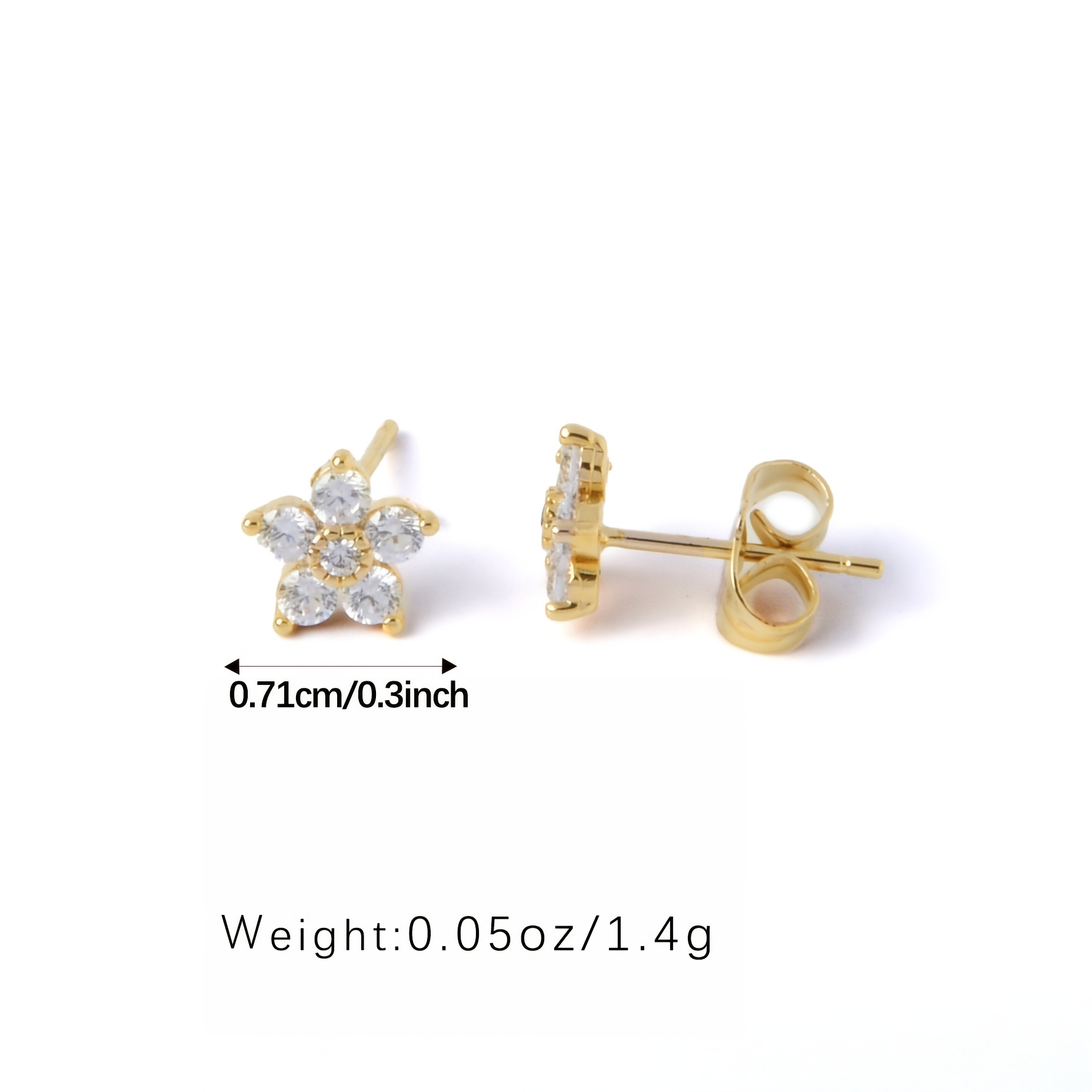 CZ Flower Stud Earrings Hypoallergenic 18K Golden Plated