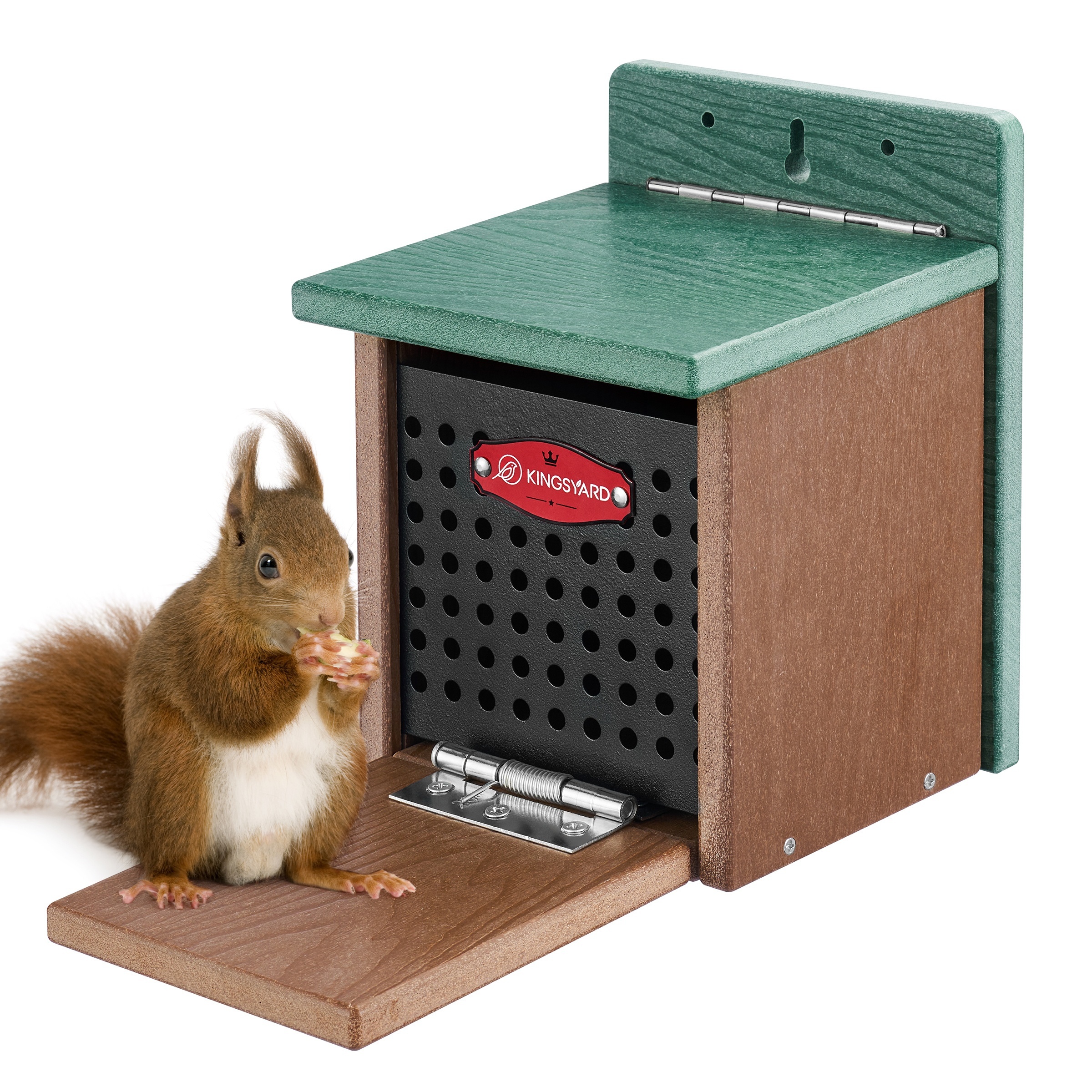 

Kingsyard Squirrel Feeder Box For Outside, Recycled Plastic Squirrel Feeder With Removable Metal Front Panel & Perch, Easy To Fill & Clean, Roof