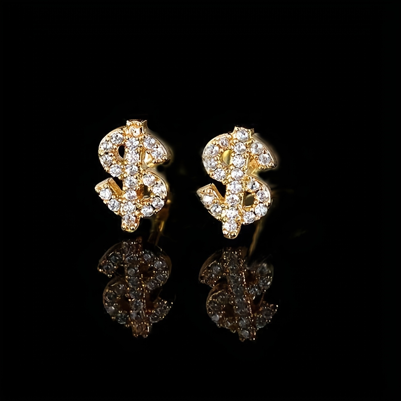 TEMU Znice 1 Par/2 piezas Aretes de punta con forma de dólar con incrustaciones de circonita estilo hip hop de moda para mujer, adecuados para uso
