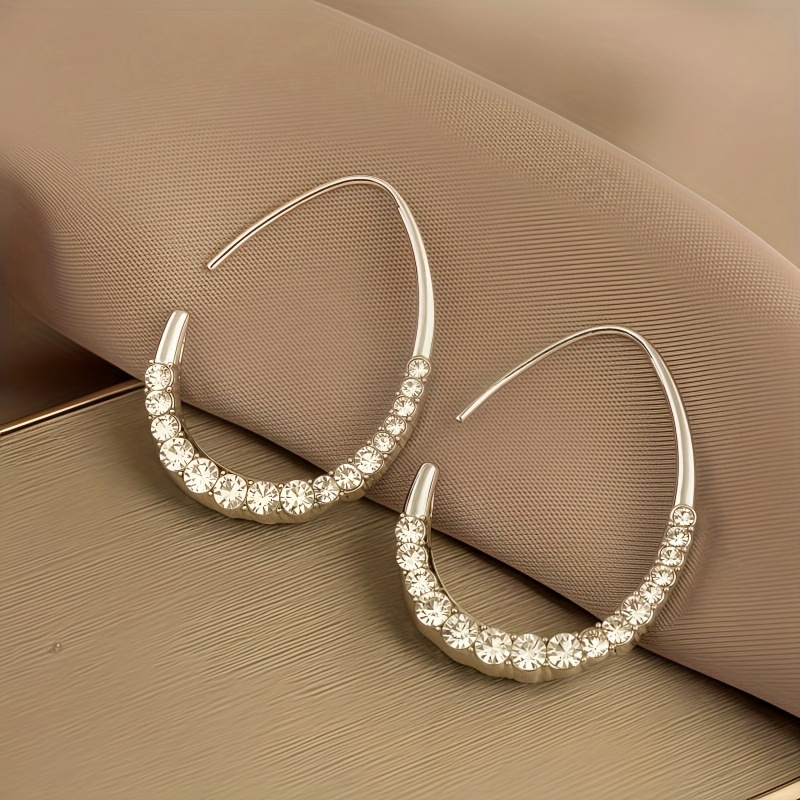Women's Elegant Teardrop Hoop Earrings with Sparkling Rhinestones