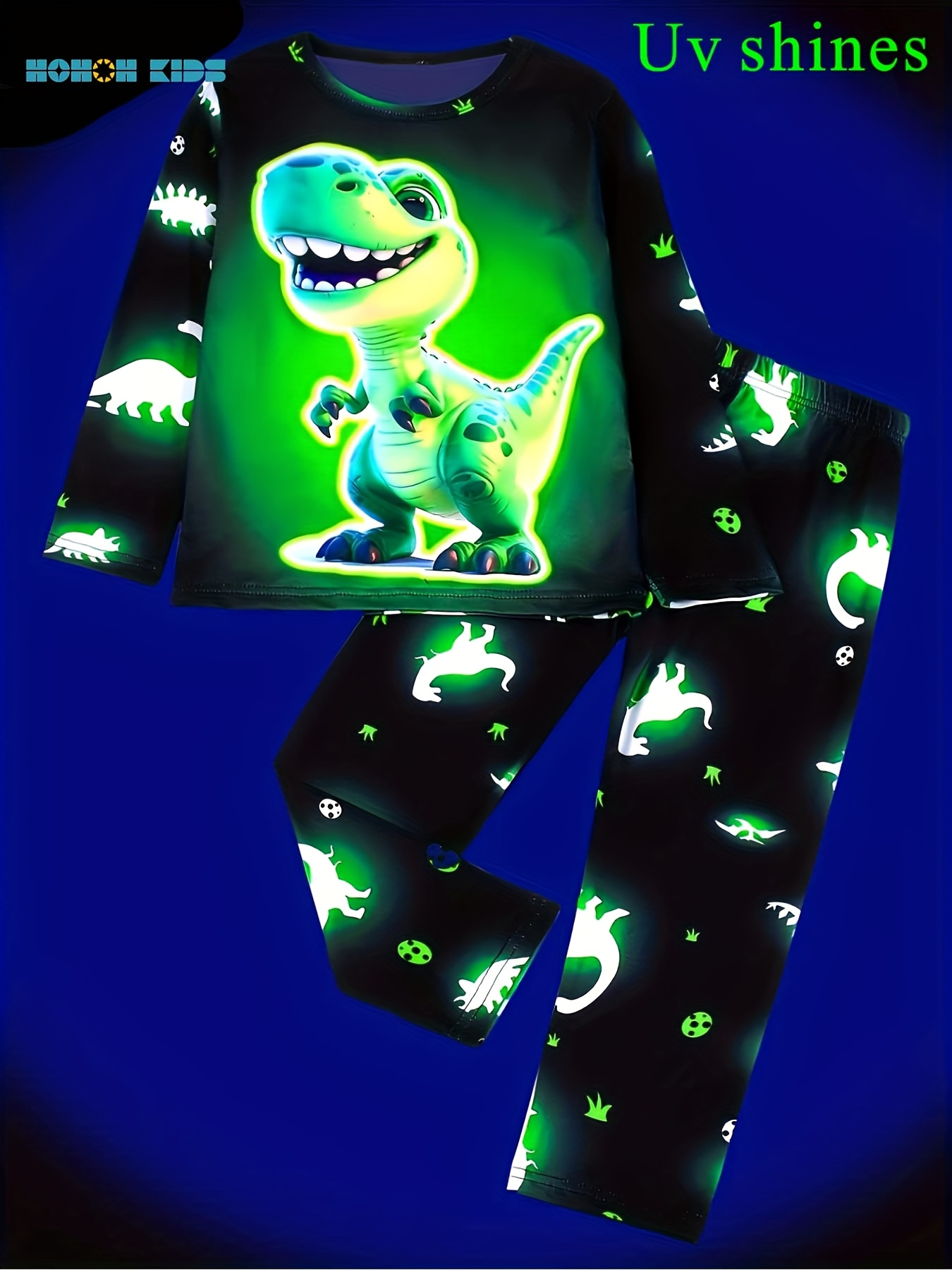 item picture boys dinosaur   flame retardant pajamas set for spring autumn soft long sleeve and long pants loungewear   information   the side seam of the tops waistband  