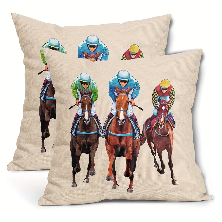 

Jit, 2pcs, Linen Horse Race Pillow Covers Kentucky Racing Horses Creative Decorative Linen Rustic Farmhouse Pillow Cases Party Home Decor For Sofa Couch Outdoor, 16x16, 18x18, 20x20 (no Pillow )