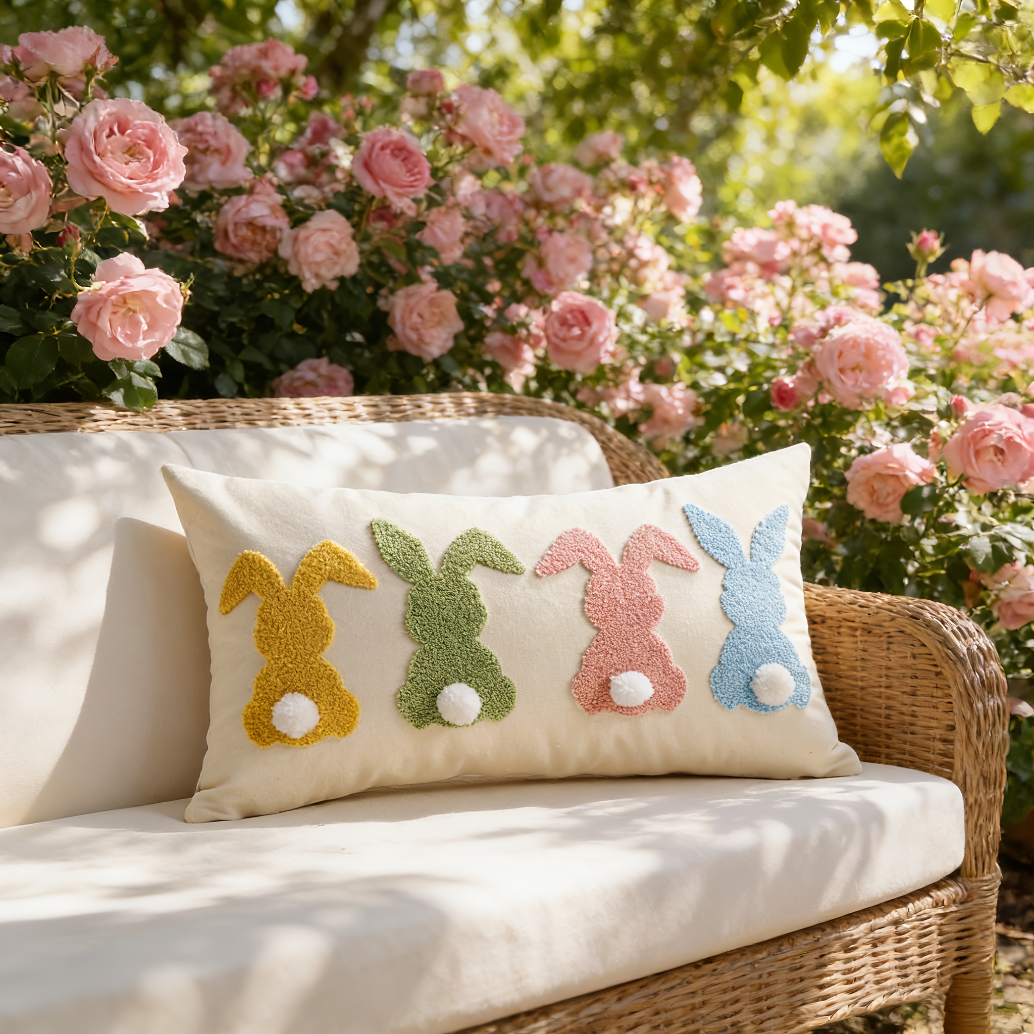 1pc Easter Bunny Rabbit Embroidered Pillow Case 12 X 20 Colorful Bunny Throw Pillow Cover Spring Holiday Decorative Throw Pillow Easter Pillowcase Cover For Couch