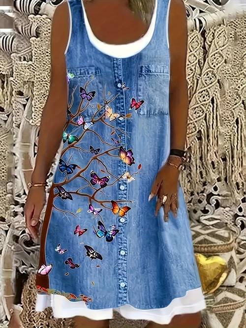 sleeveless jumpsuit dress casual tank dress with random prints for spring and summer womens clothing