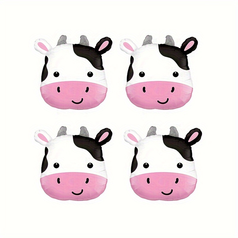 

4pcs Cute Cow Head Balloons For Summer Farm Themed Party, Animal Birthday Party Decorations, Self-sealing Aluminum Film Balloons For Ages 14+