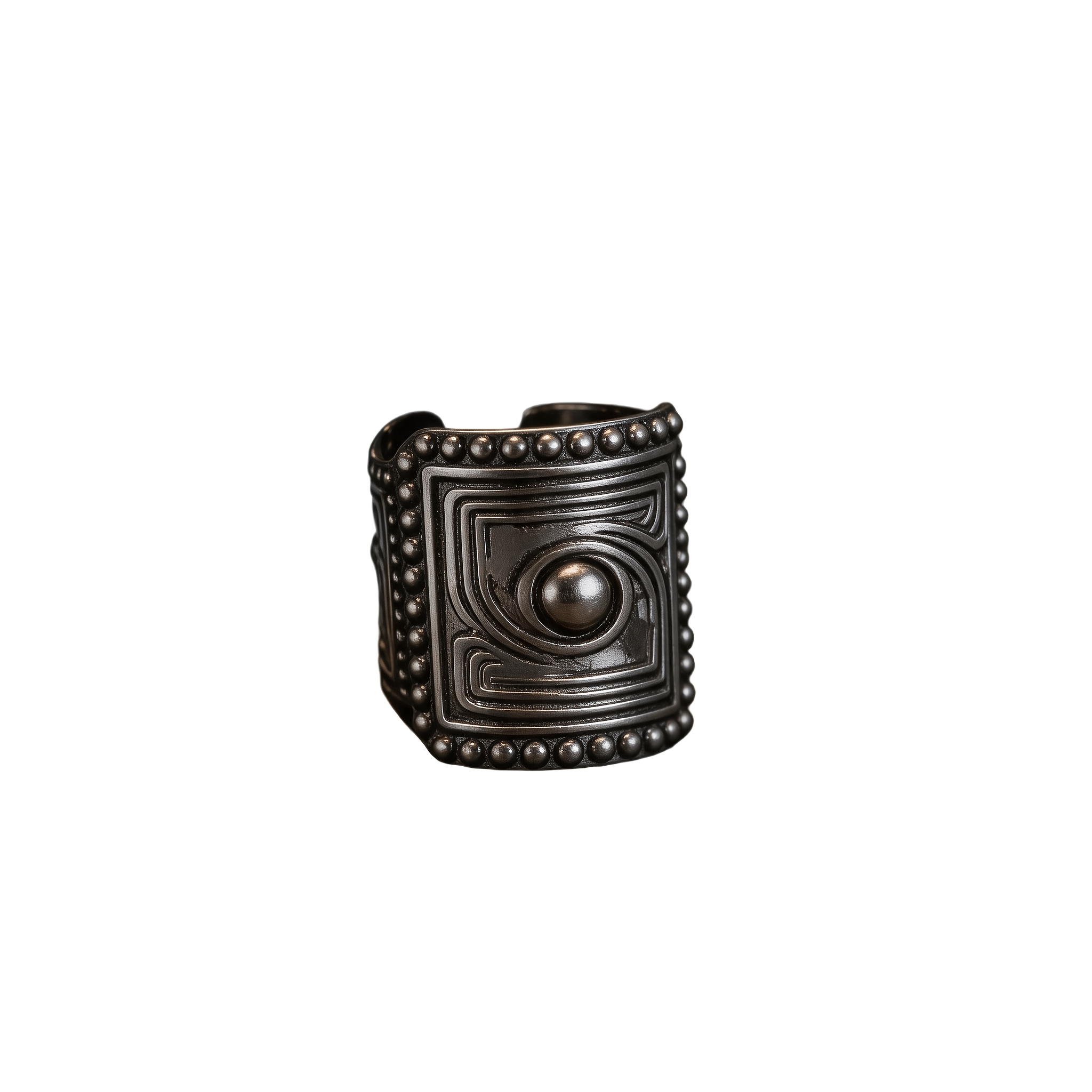 TEMU 1pc Retro Silvery Square Wide Band Engraved Ring, Ethnic Style Distressed Unique Texture, Suitable For Daily Casual/vacation/gift, With Skirt Or