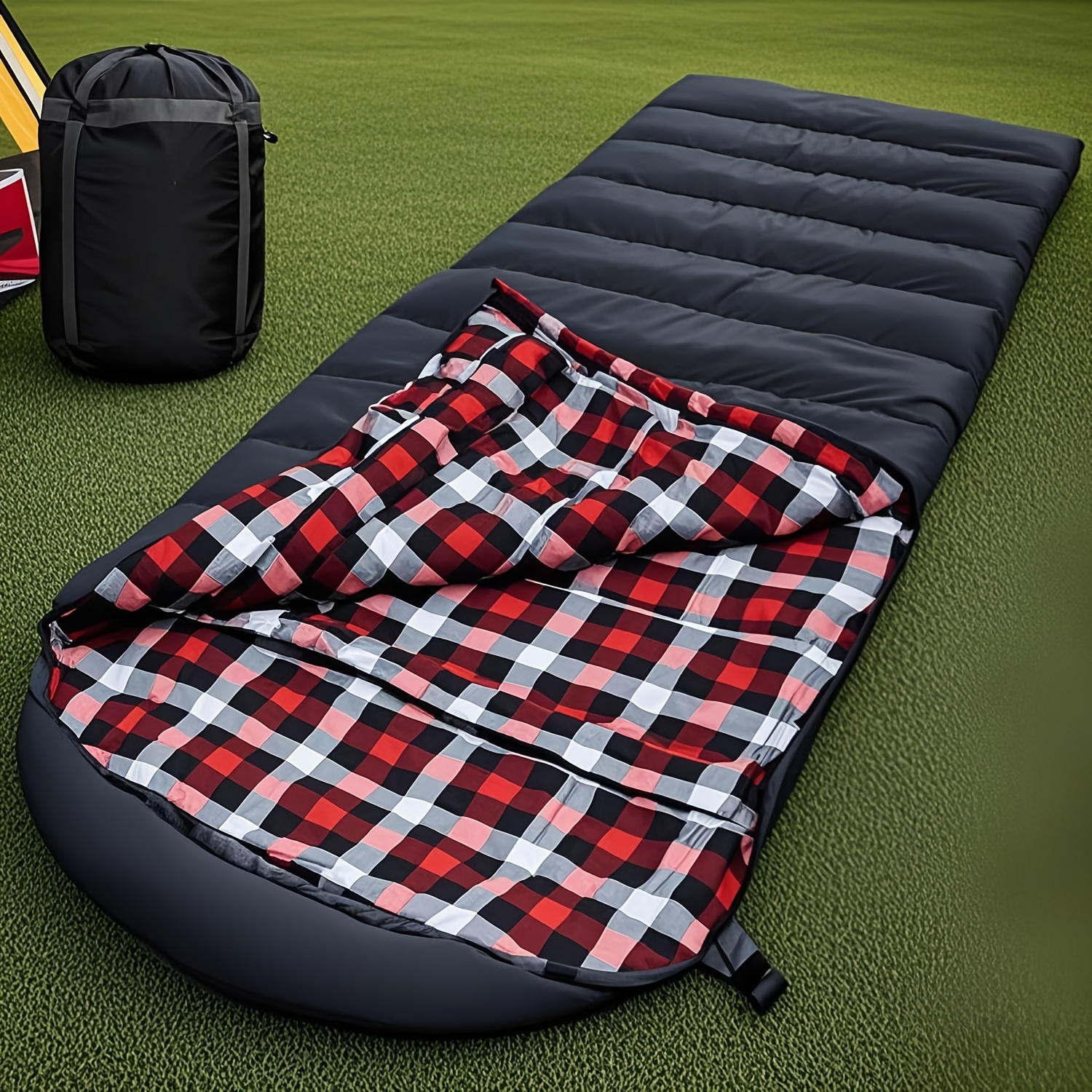 TEMU Cold Weather Winter Sleeping Bag For Adults - Xxl Oversized Heavy-duty Flannel Bedroll With Compression Sack, Synthetic For Camping,, Backpacking & For Big And Tall People