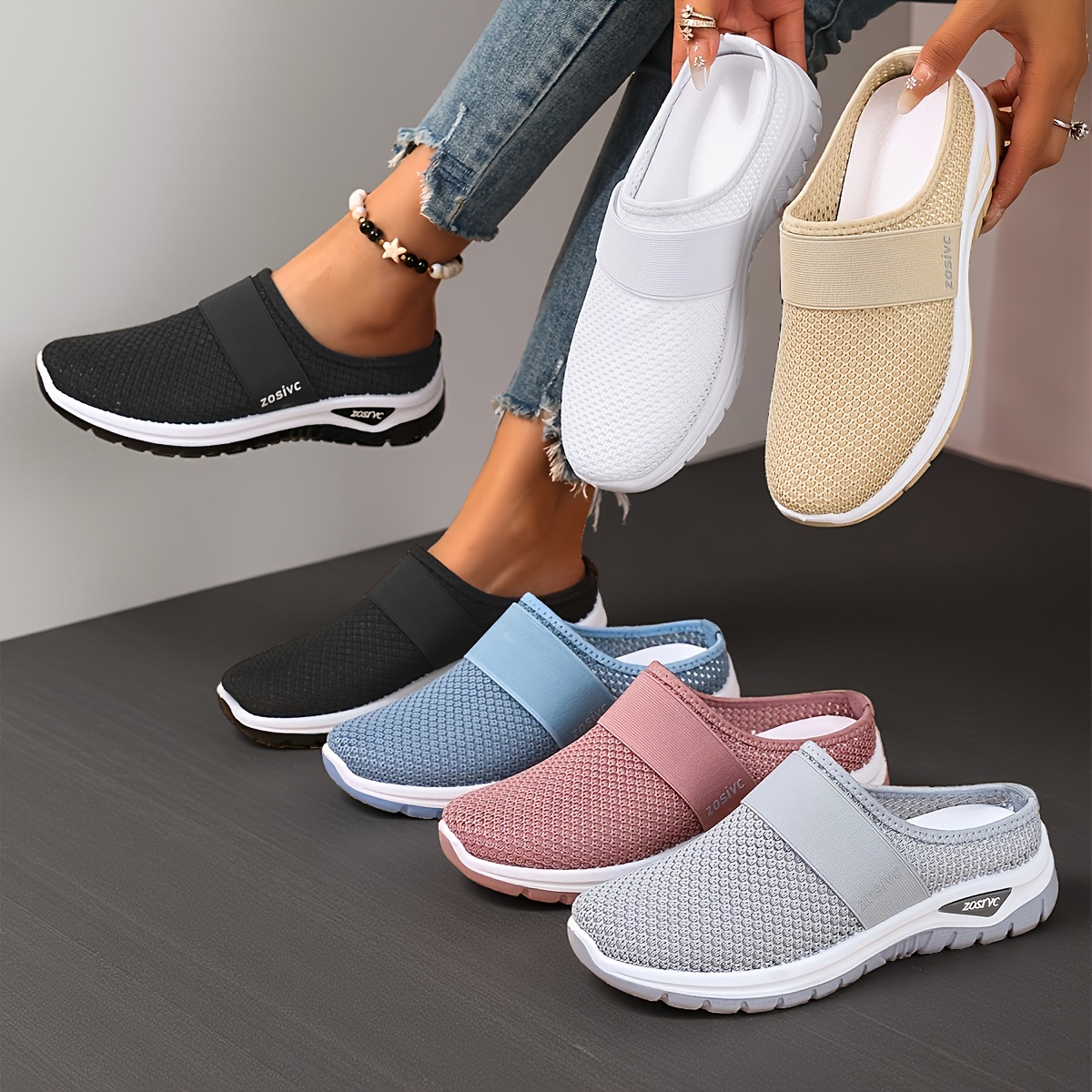 Loose- -Size Women S Casual Sneakers, Breathable Mesh Versatile Comfortable Outdoor Sports Shoes, Women S Travel Vacation  , Women Shoes