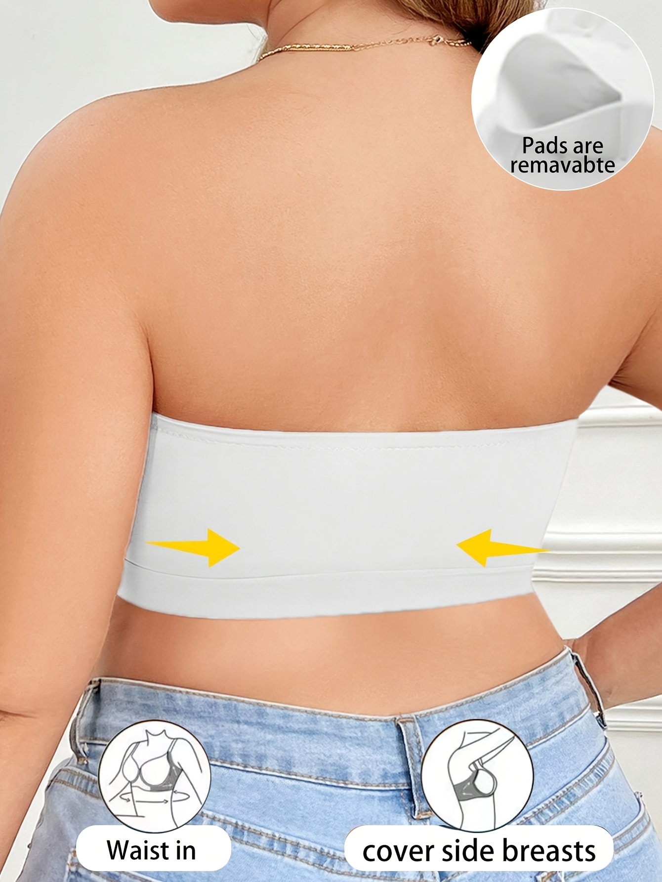 Plus Size Women's Comfortable Bra with Removable Chest Pads - Soft Stretchy Solid Color Round Neck, Side Opening Design & No Underwire, Machine Washable for Everyday & Special Occasions (Casual to Formal Wear)