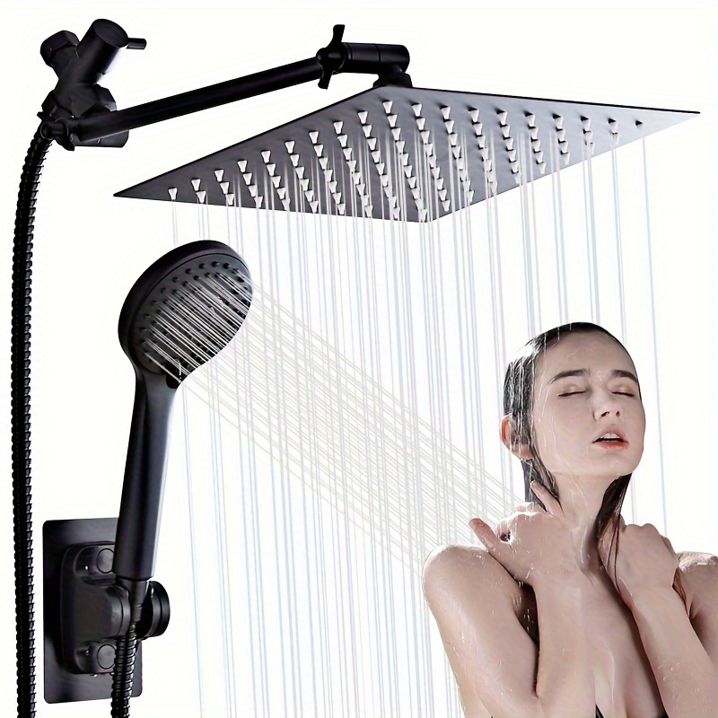 TEMU 1set High Pressure 11-inch Adjustable Rain Shower Head With 5 , Leak-proof, Height & Angle Adjustable