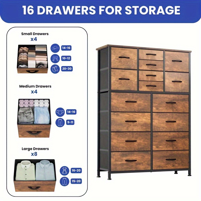 

16 Drawer , Of Drawers, For Closet Entryway Metal Frame And Wooden Top