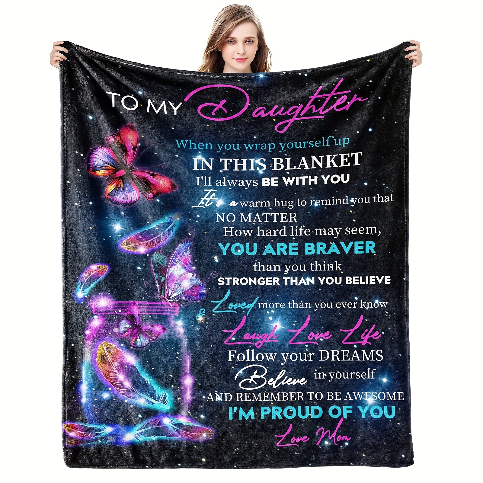 

1pcs Gift For My Daughter Blanket From Mom As Birthday Present I Love You Letter To Her, Ultra-soft Flannel Light Weight Bed Throw (daughter Gifts)