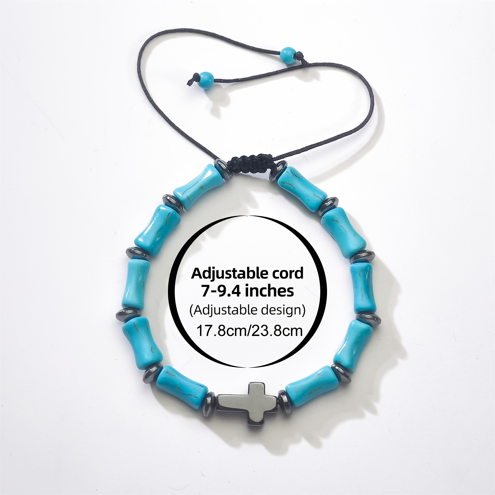 Beaded Bracelet with Cylindrical Stone Cross Element, Gift for Her