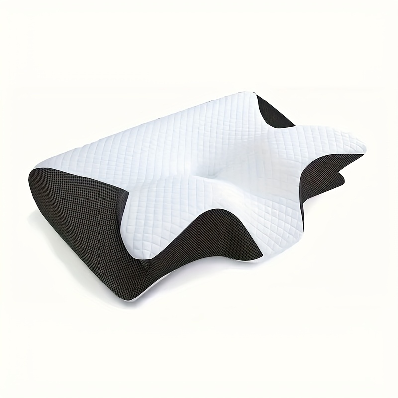E-shop Ergonomisches Nackenkissen für Seiten, Rücken- und Bauchschläfer - Konturiertes Design, weiche und feste Stütze, Schwarz mit weißem,
