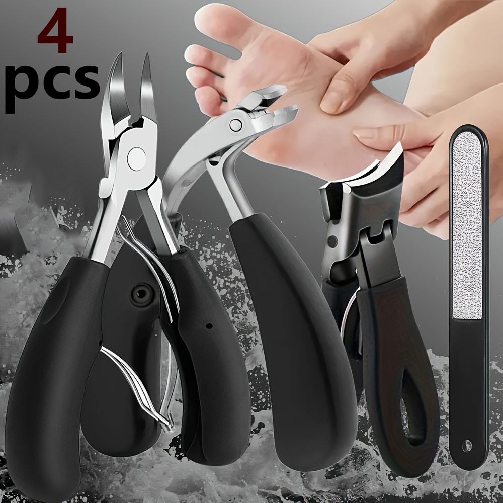 

4pcs Heavy-duty Nail Grooming Kit For Men & Adults - Podiatrist-grade Stainless Steel Clippers With Ergonomic Handles + Nail File, Ideal For Toenails, Modern , Nail Tech Supplies