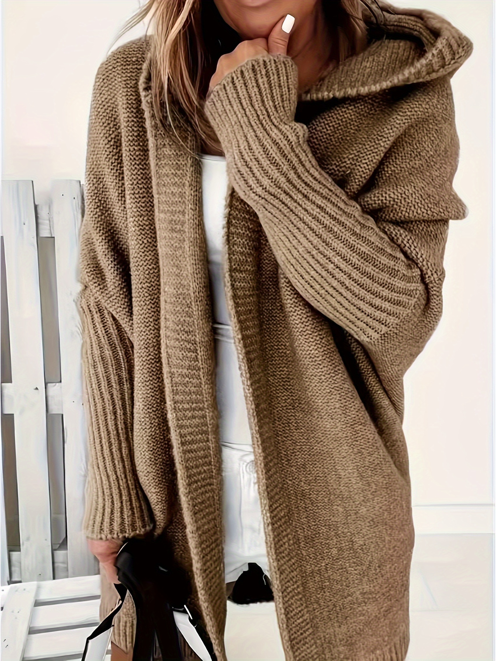 plus size open front knit cardigan casual drop shoulder Temu