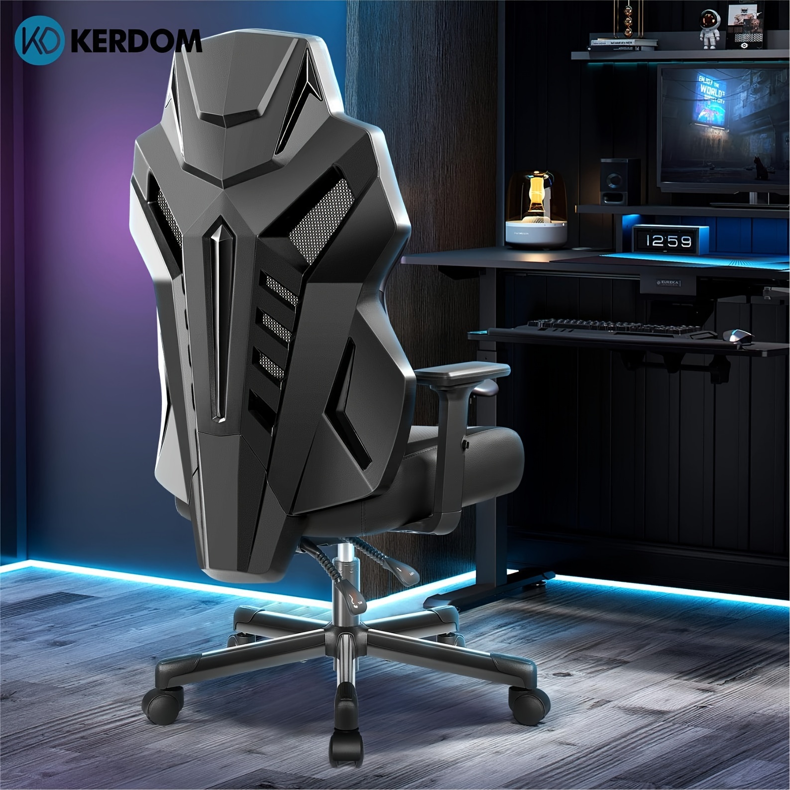 

Kerdom Chair - Adjustable Backrest, Breathable Mesh Fabric, Metal Frame, Swivel Computer Chair With Lumbar Support And Armrest Pads For Gamers And Office Use