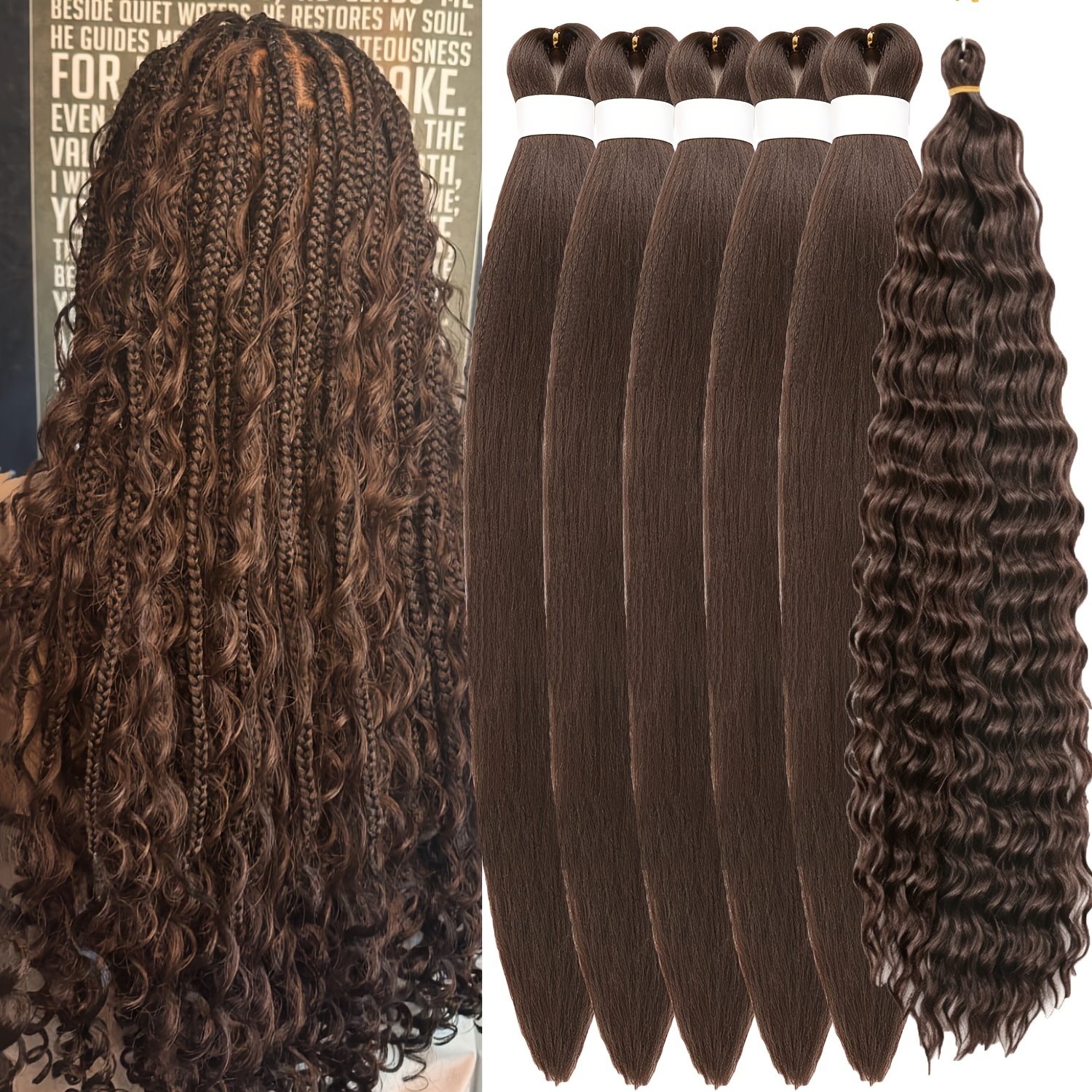 TEMU Lot de 6 extensions de cheveux à pré-étirées pour femmes, fibre synthétique de 26 pouces, faciles à pour du volume, perruques à faire soi-même