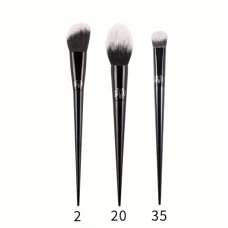 

D 3pcs Makeup Brush Set - Hypoallergenic Polyester , Elegant Black Handle, Oval Face Brushes For Types, Abs Plastic Rod, Professional Blending & Concealing Tools For Women