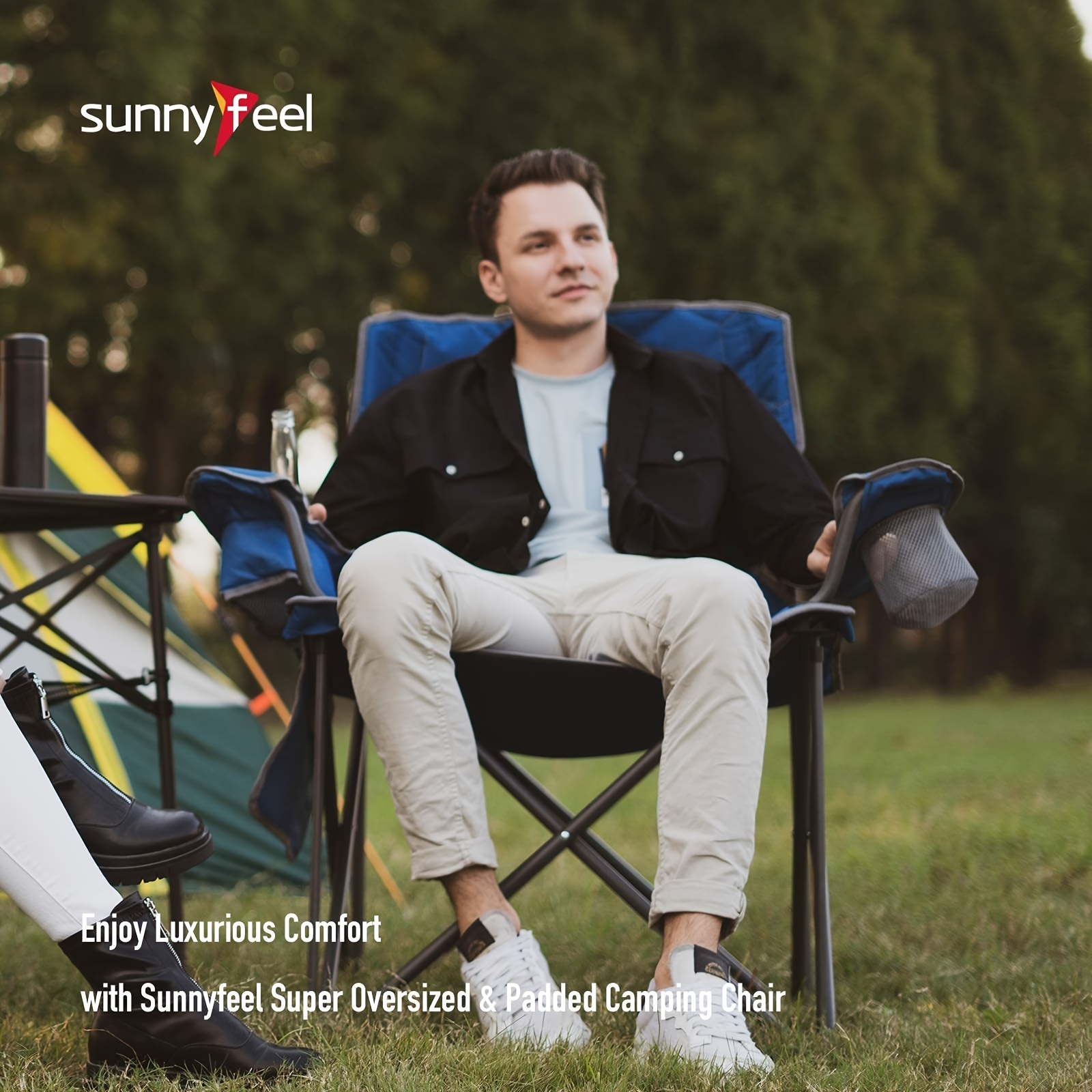 XXL Oversized Camping Chair Heavy Duty 500 LBS For Big Tall People Above 6 4 Padded Portable Folding Sports Lawn Chairs With Armrest Cup Holder Pocket For Outdoor Travel Picnic Camp