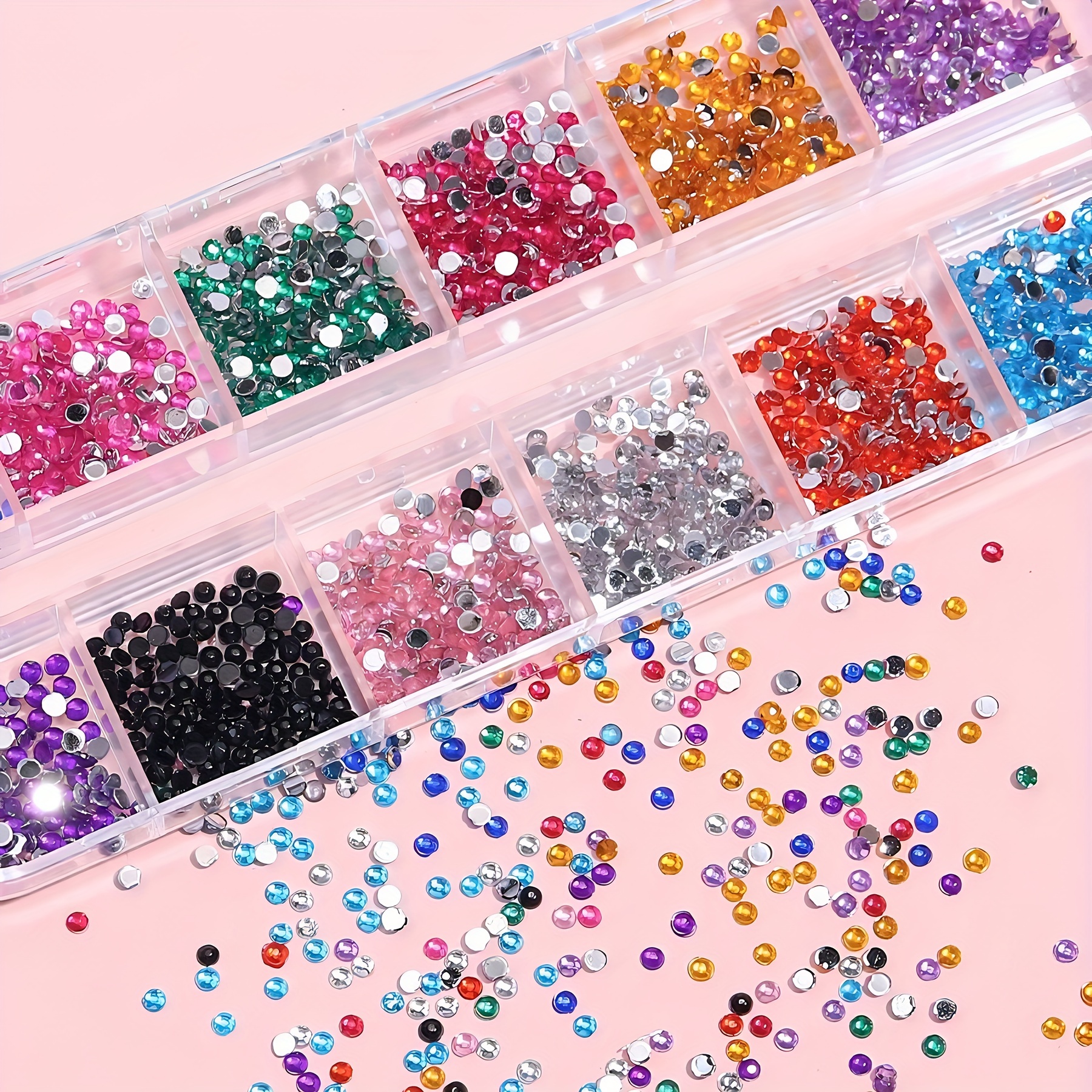 

12-grid Colorful Flatback Rhinestones For Nail Art Decoration, 2mm Acrylic Round Gems, Assorted Colors, Diy Accessories For Shoes, Clothing, Face Art, And Bags, Unscented (pack Of 12 Colors)
