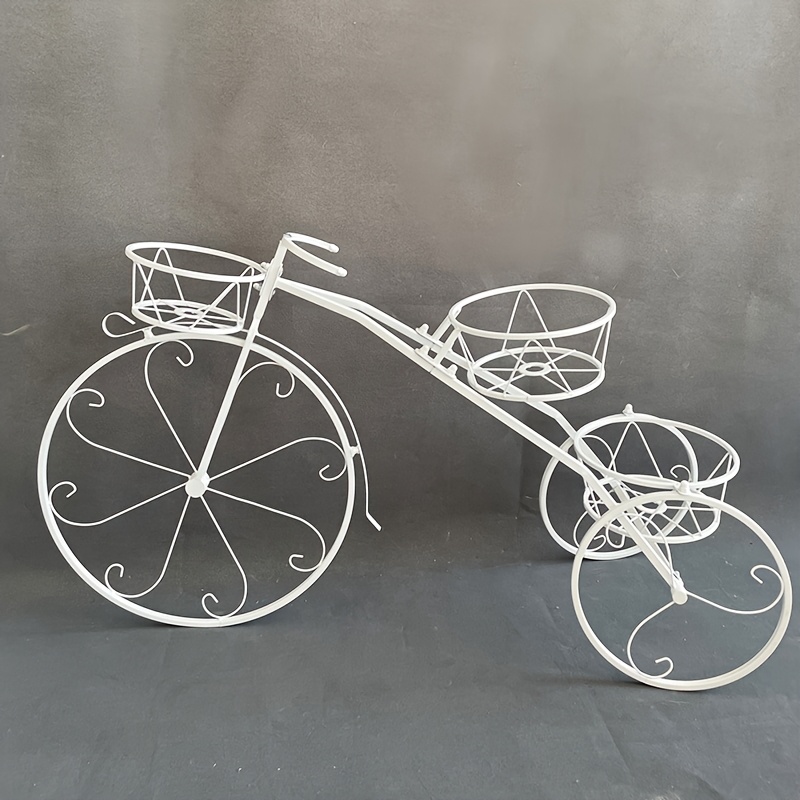 Image of Metal Bicycle Planter Stand - Indoor/outdoor Decorative Flower Holder For Patio, , Flower Rack
