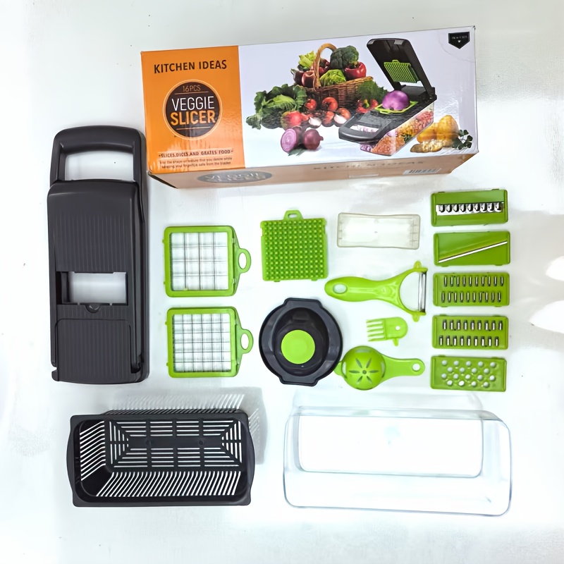 TEMU 16-in-1 Pro Heavy-duty Vegetable Chopper With Blades. Manual Kitchen Tool, No Electricity Needed. Quickly Chops Garlic, Onions, Potatoes,