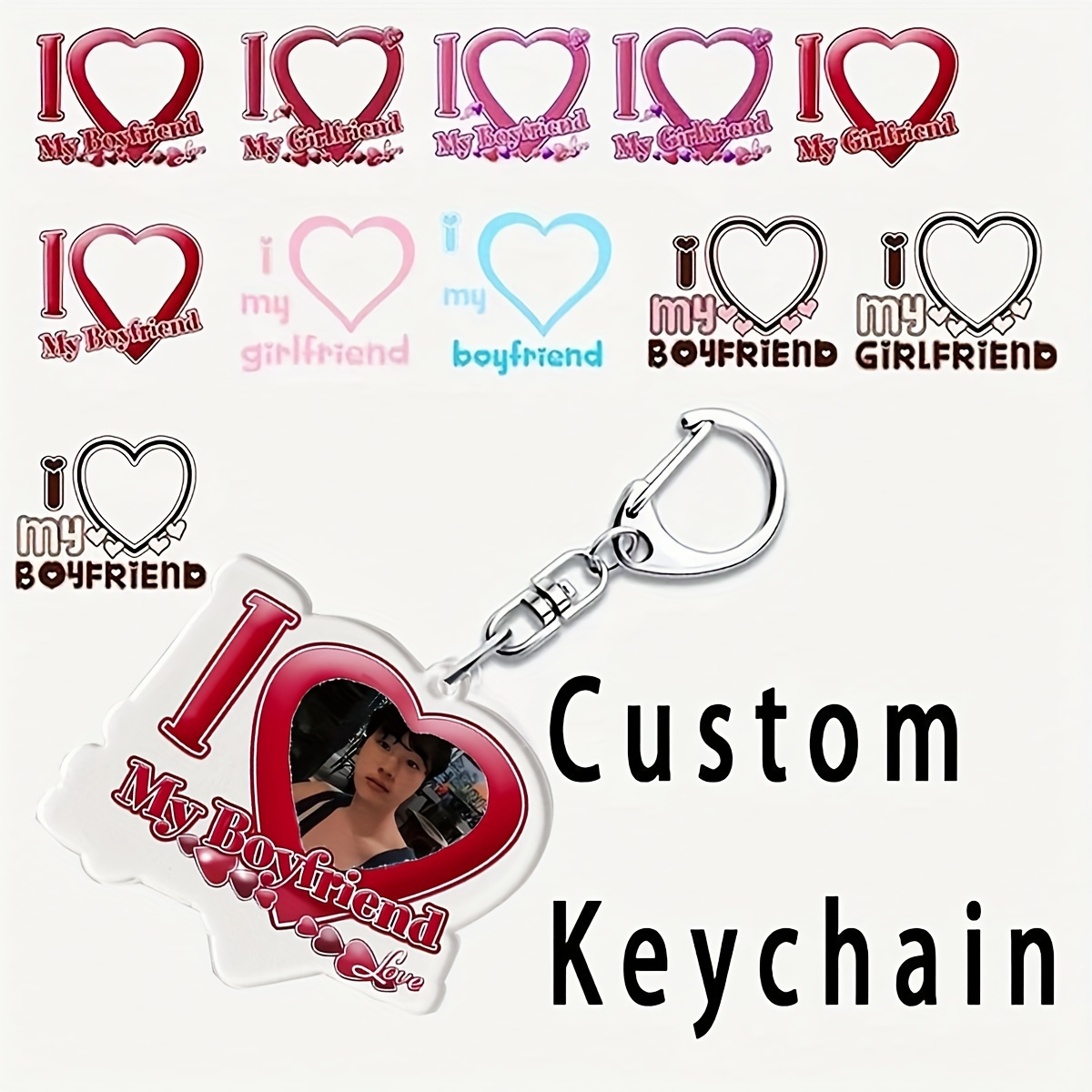 

1pc Personalized Acrylic Heart Keychain With Custom Photo, Uv Printed , Alphabet Theme, Lobster Clasp - Ideal Valentine's Day Gift For Boyfriend Or Girlfriend