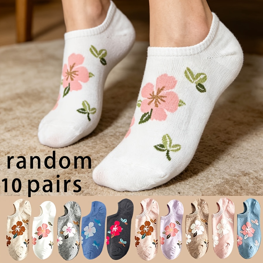 TEMU 10 de calcetines de moda, estilo campana, con diseño floral pequeño y atmosférico, perfectos para combinar