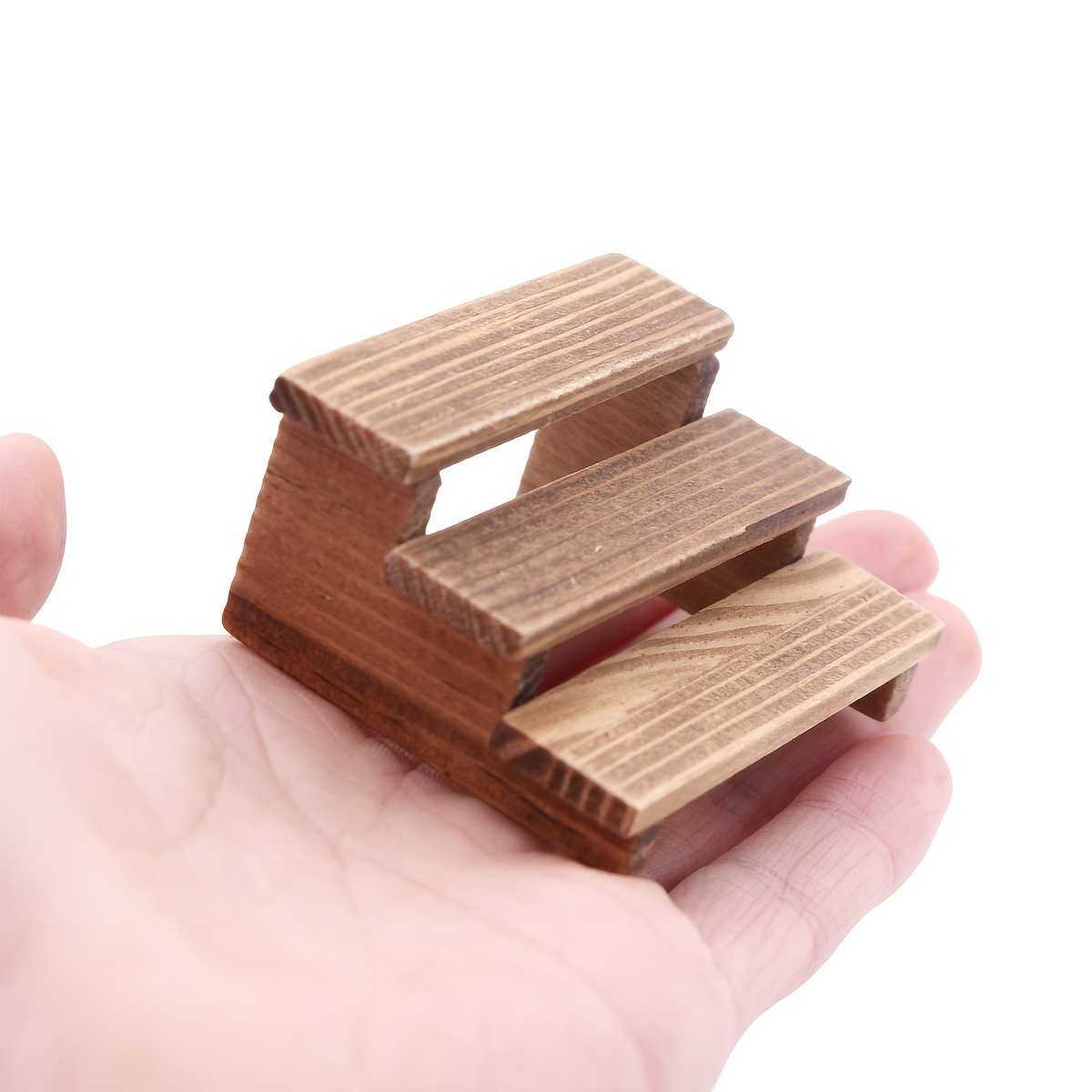 Image of Dollhouse Miniature Wooden Shelf, Miniature Solid Wood Ladder Plant Stand Display Stand Ornament, A Collectible Gift For Hobbyists And Enthusiasts