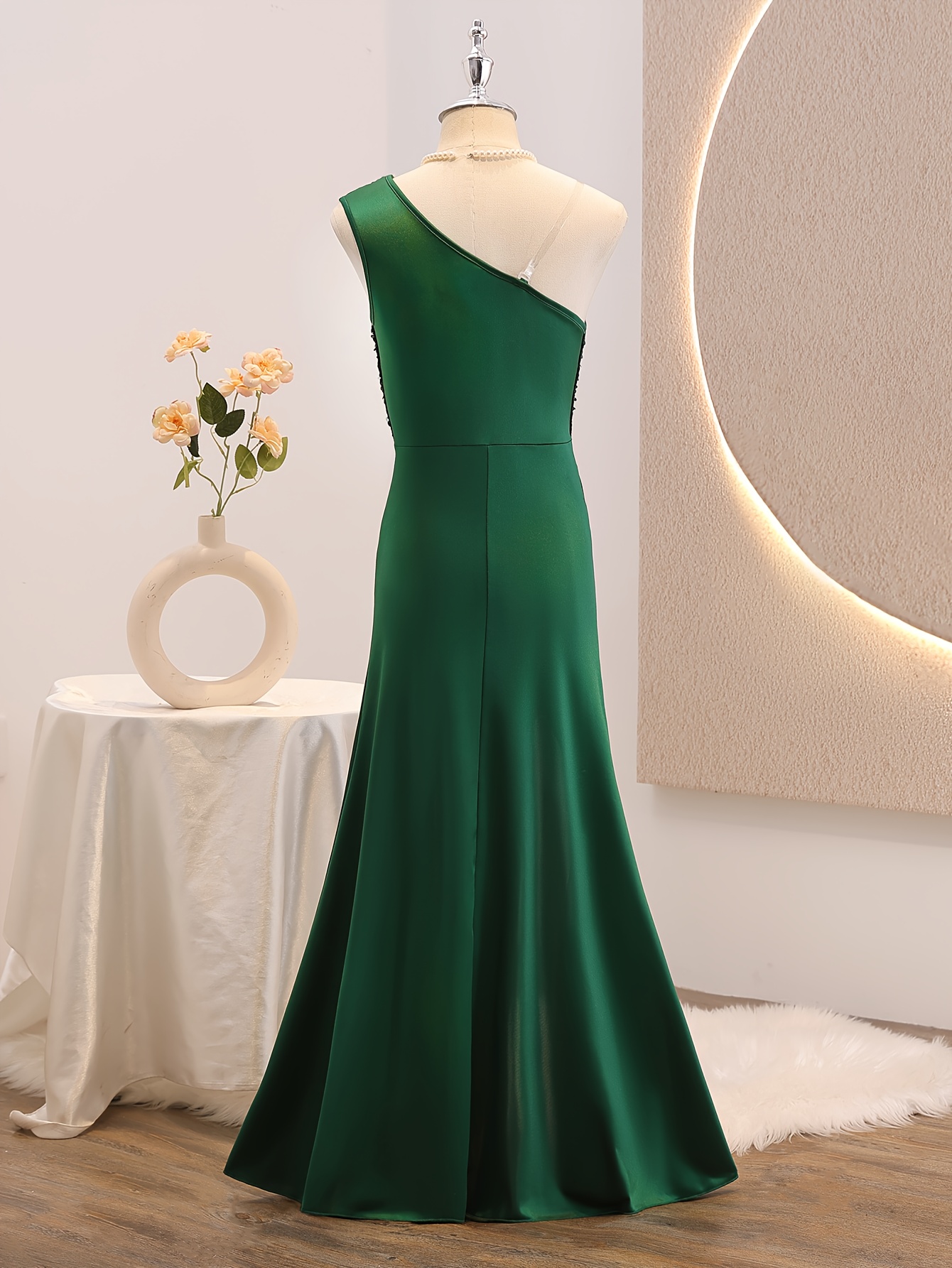 elegant luxurious dark green one shoulder cut sequin high - Temu Australia