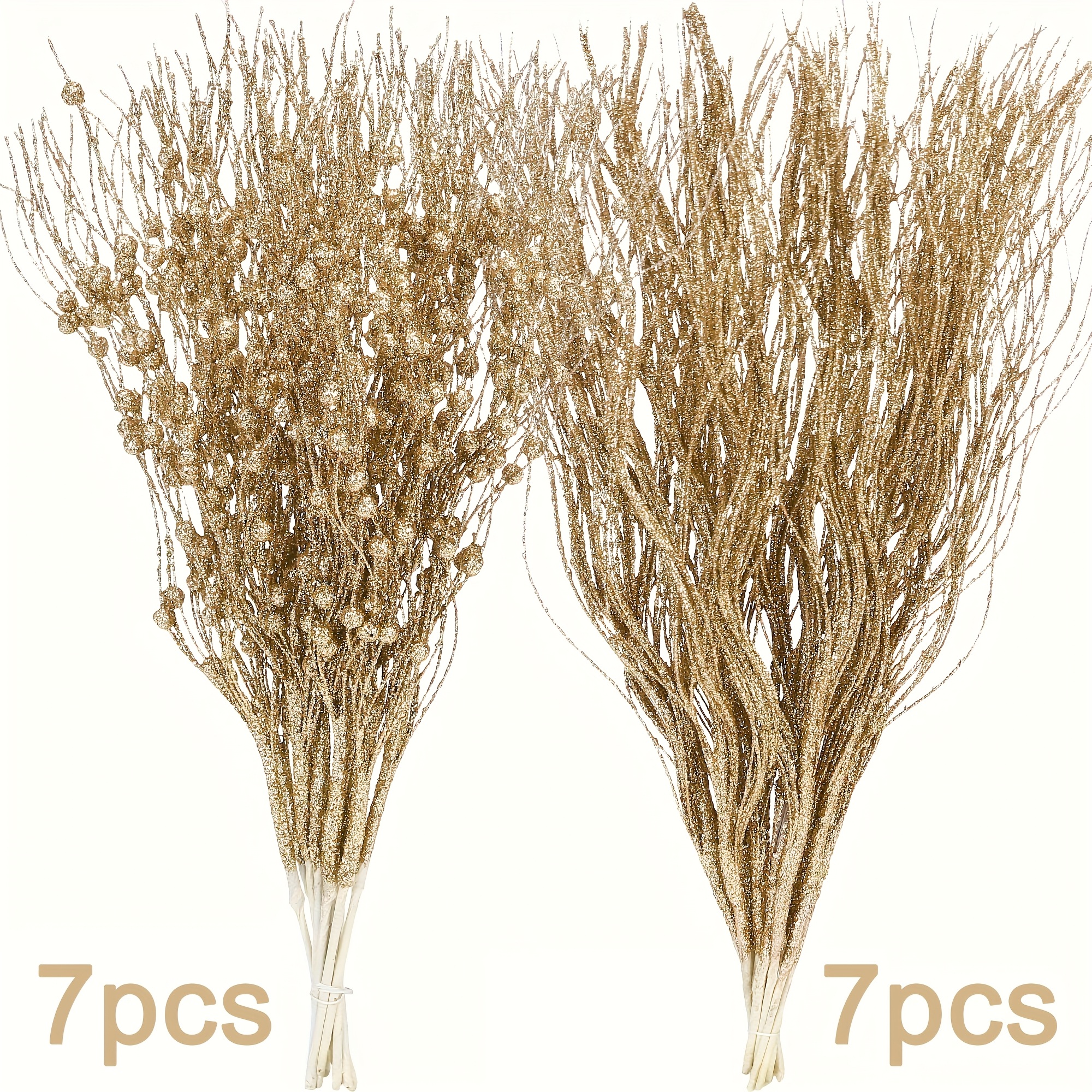 Image of 7/14 Pack Artificial Stem Ornaments, Decorative Bead Sticks, Glittery Twigs, Picks, Branches For Christmas Tree, Small Vase, Holiday, Wedding, Party