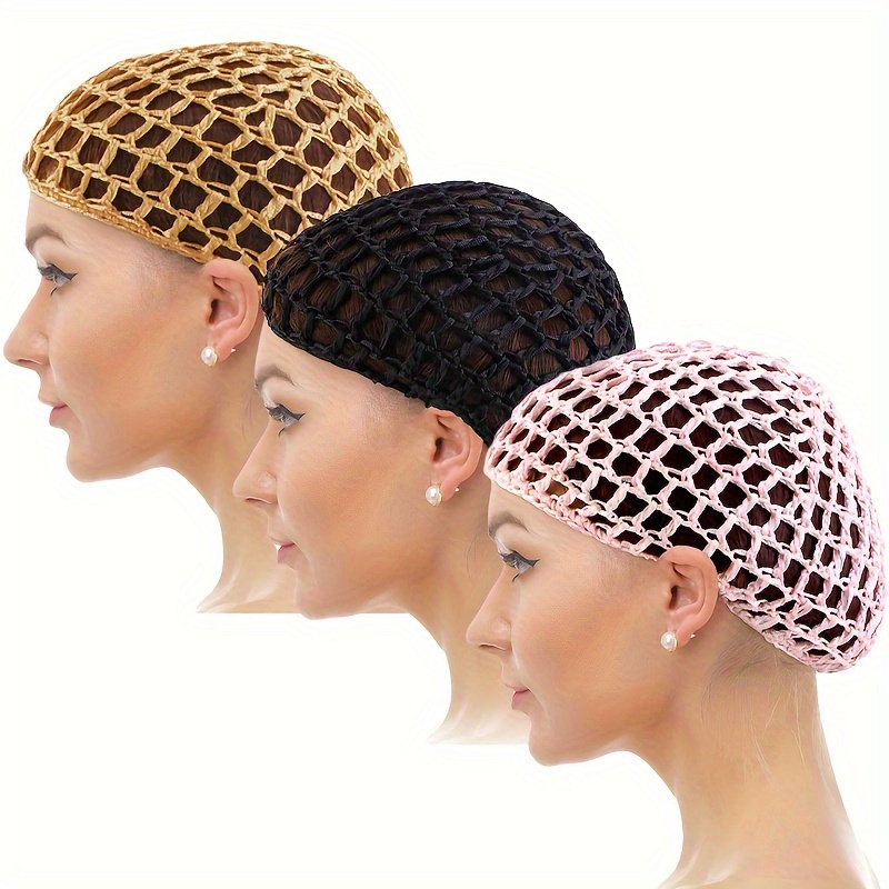 

3pcs Hand Crocheted Hair Net Snoods, Protective Hair Covering Bun Nets, Durable Styling Mesh Hairnets For Women - Multicolor
