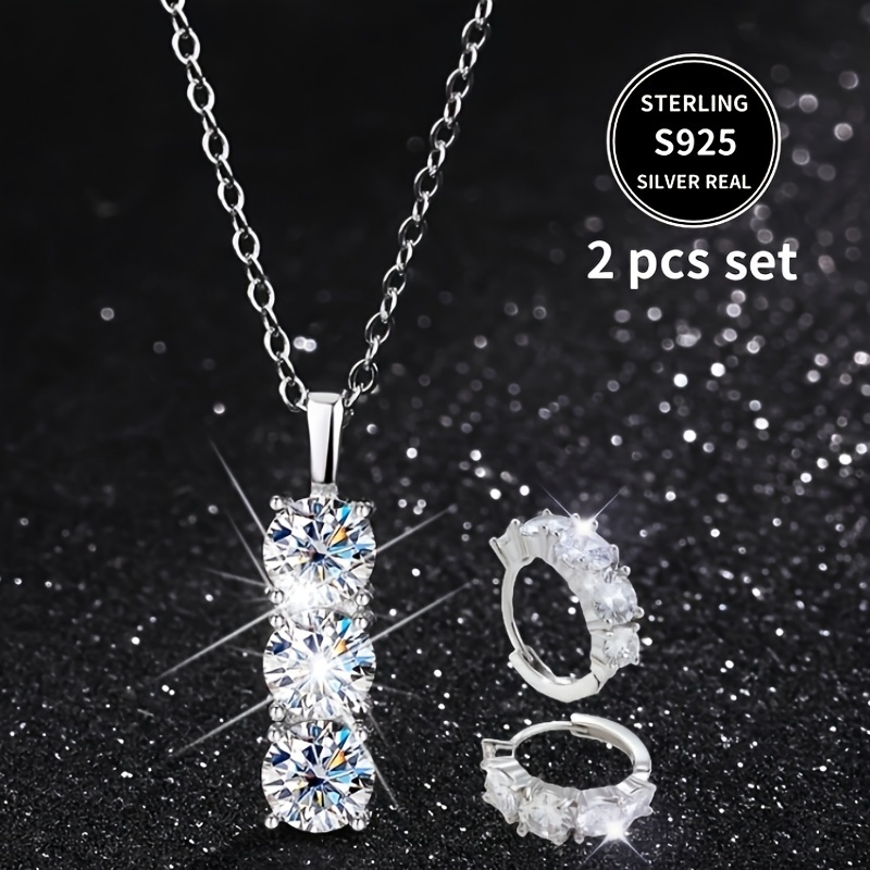 

2pcs S925 Silvery Moissanite Necklace + , 1.8 Pendant, , And Jewelry, Suitable For , , Birthdays, Anniversaries, 's Day, New