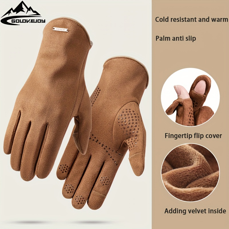 

1 Golovejoy Gloves, Cycling Suede Fleece-lined -slip Touch Fingerless Gloves, Polyester , Christmas