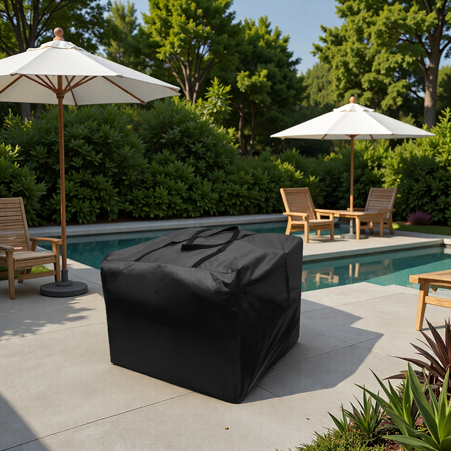TEMU 1 sac de rangement pour coussin de siège de terrasse extérieure, couverture de meubles de patio carrée, sac de rangement pour sapin de Noël avec