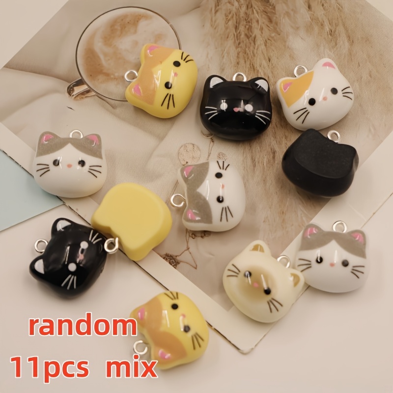TEMU Random 11/15pcs Mixed Cute Resin Cartoon Kitten Head Charms For Bracelets, Necklaces, Pendant Additions