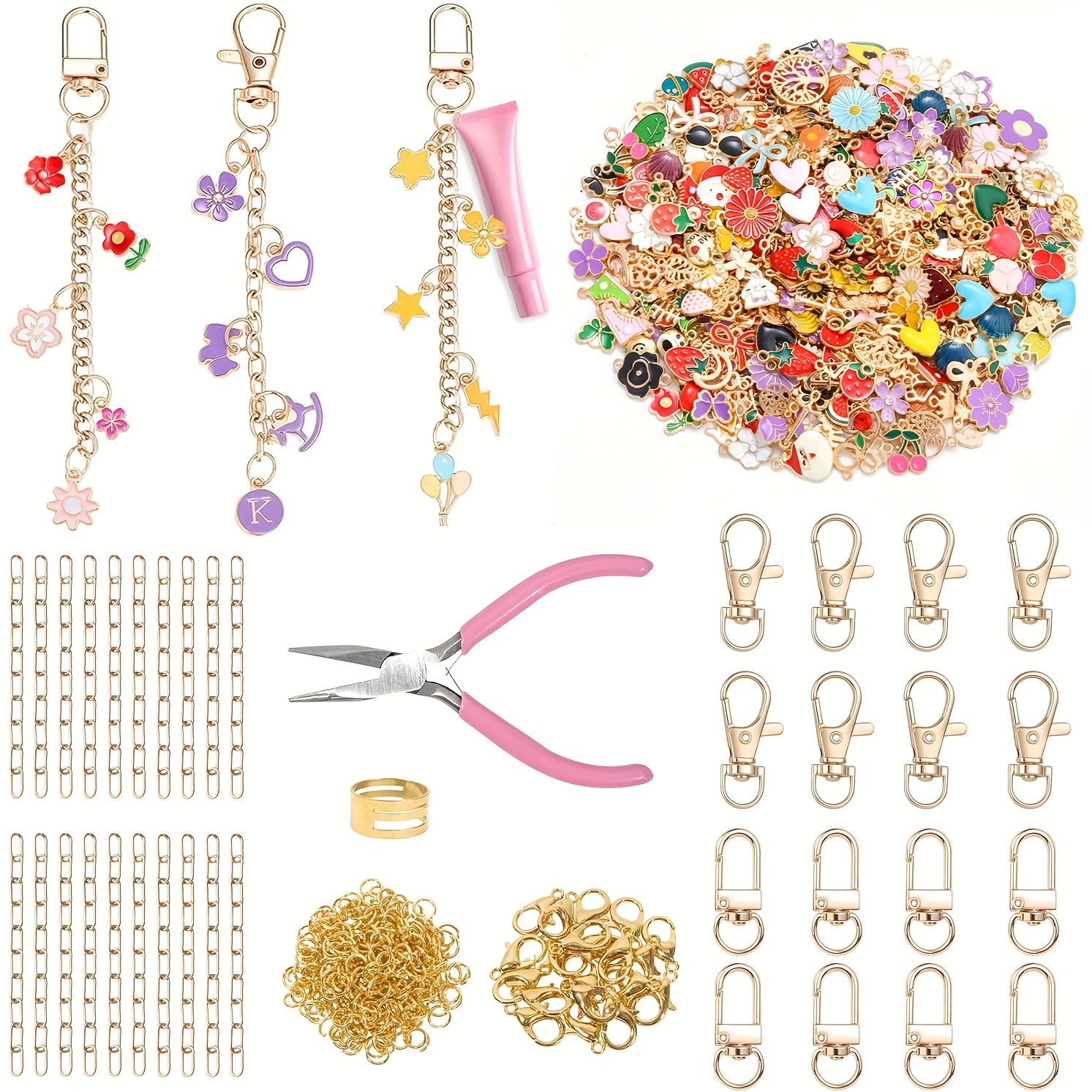 Image of 362pcs Alloy Keychain Making Kit, Diy Keychain Craft Set, Keychain Hooks, Jump Rings, Lobster Clasps, Chains And Tools, Keychain Crafting Kit, Bag, Gift, Diy Wallet Making