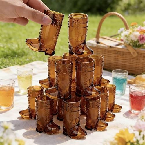 19 pack mini cowboy boot shot glasses amber disposable drinkware for western themed party bridal shower bachelor party