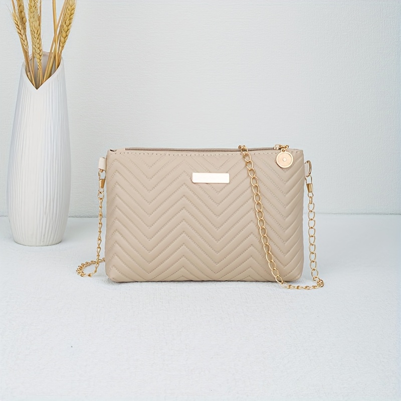 Image of Crossbody Bag With Minimalist Chain Detail - Zipper Closure Satchel Suitable For Casual, Office & - Options (,,,,,)