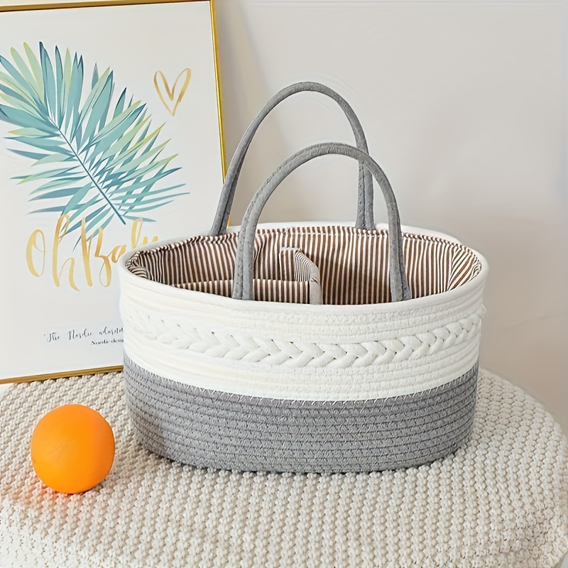 [1 Pack] Large Rope Storage Basket, 36.07X23.11X17.02cm Woven Storage Caddy with Removable Dividers, Multi-Functional Organizer Bin for Home Sundries, Available in Pink/Gray/Beige/Coffee White