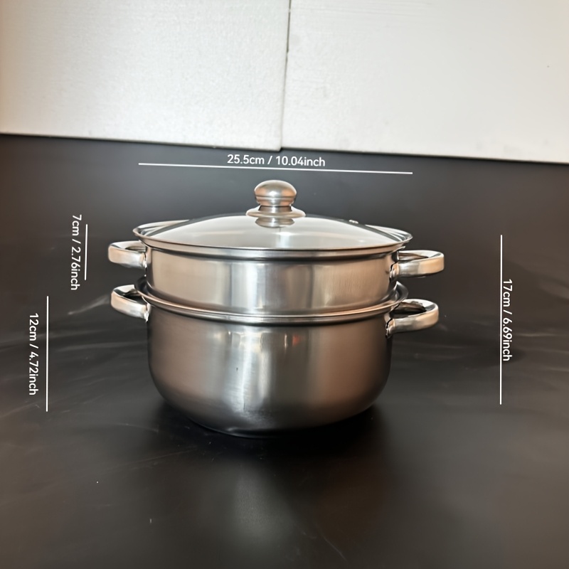 TEMU Double-layer Stainless Steel Steamer With Magnetic Soup Pot; Pot For Steaming Soup