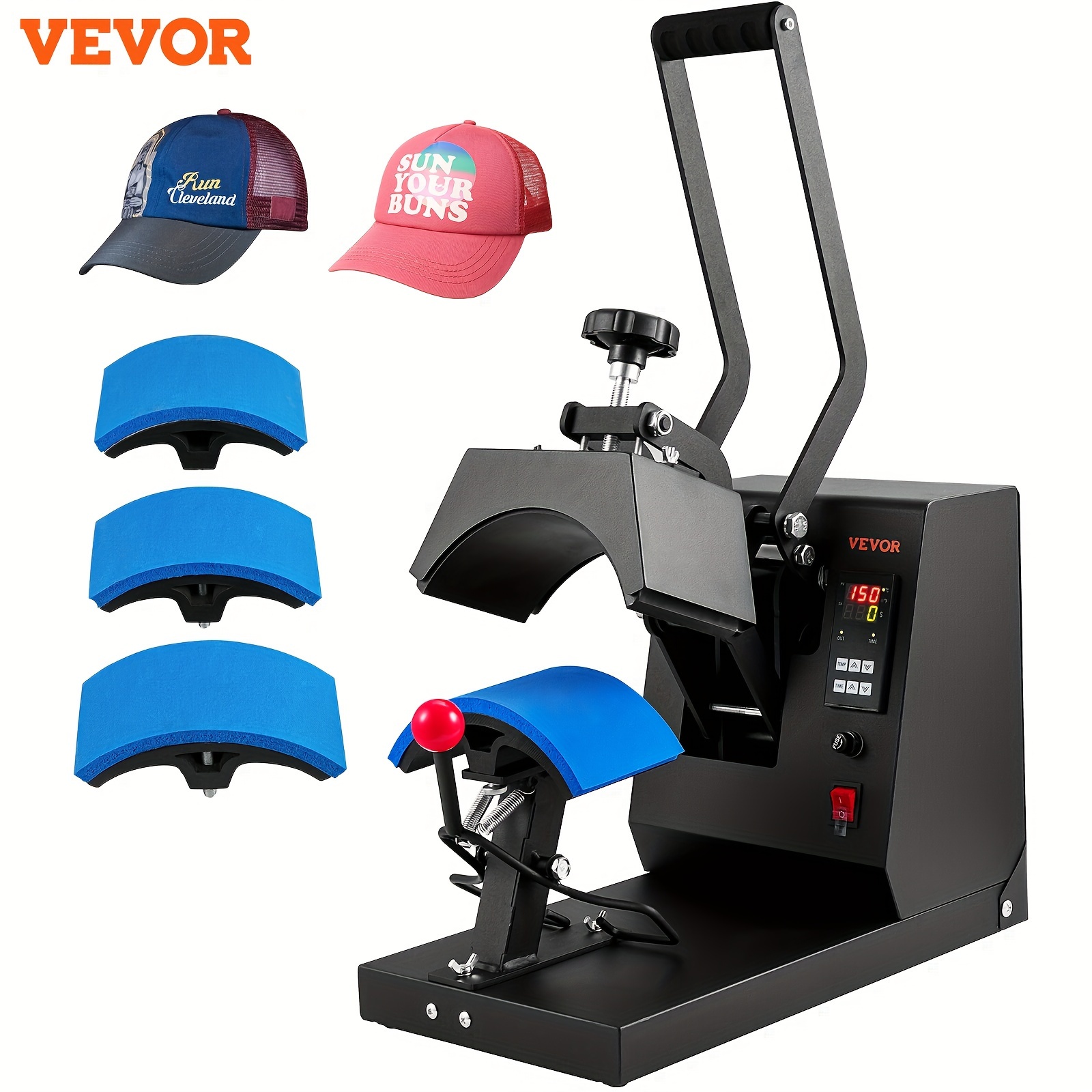

Vevor Hat Heat Press, 4-in-1 Cap Heat Press Machine, 6x3inches Clamshell Sublimation Transfer, Lcd Digital Timer Temperature Control With 4pcs Curved Heating Elements (6x3/6.7x2.7/6.7x2.7/8.1x3.5)